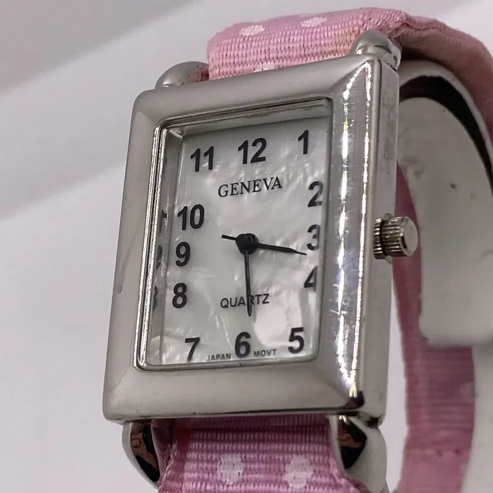 Geneva Womens Silver Tone Pink Band Watch New Battery